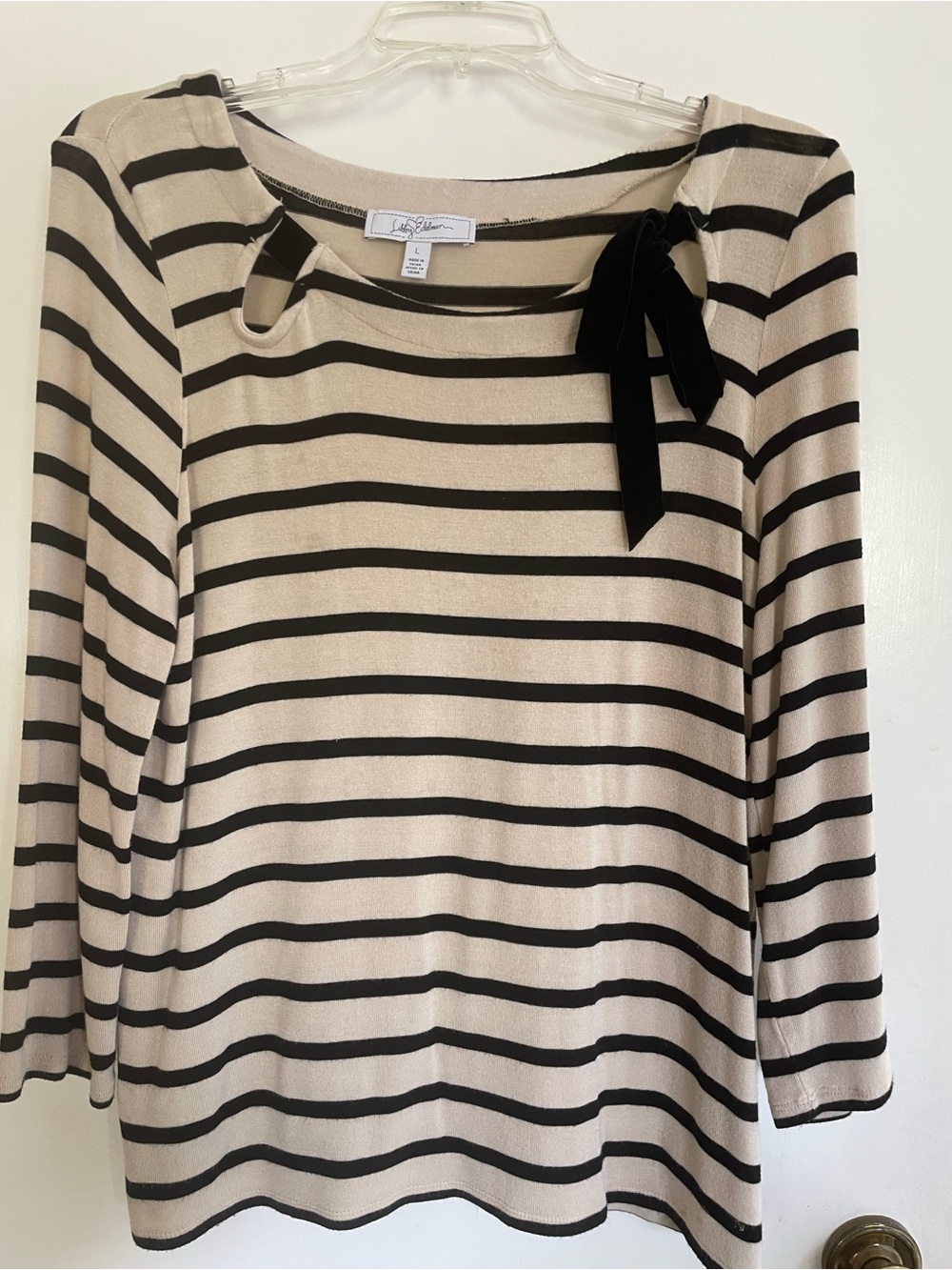 libby. edelman Cream and Black Striped Long-Sleeve Top with Bow